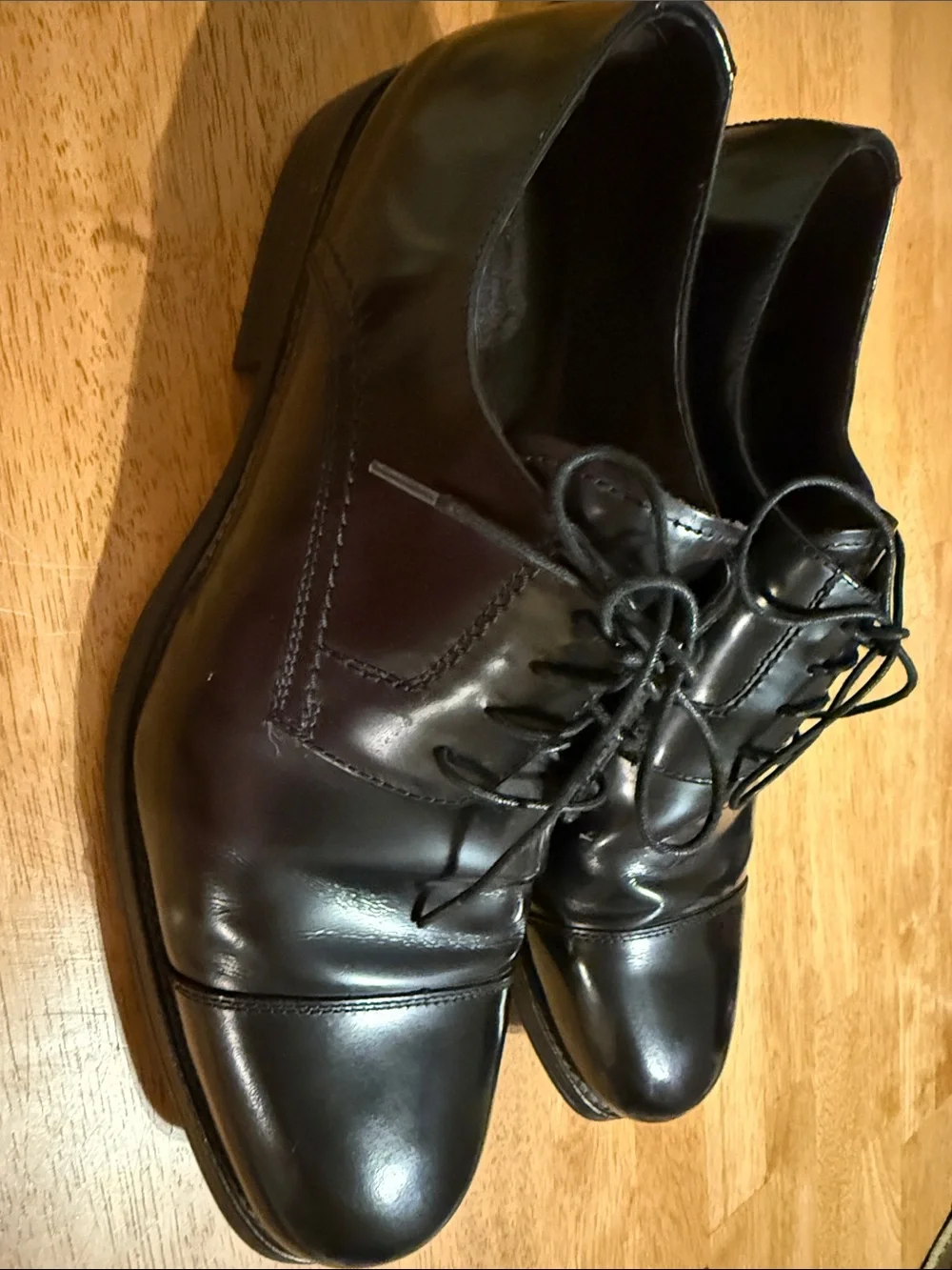 Johnston & Murphy Black Cap-Toe Leather Oxfords
